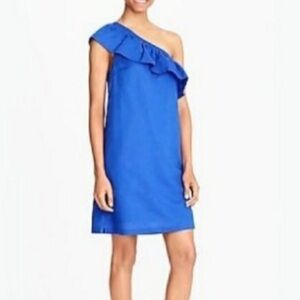 J. Crew Royal Blue Linen Blend One Shoulder Mini Dress